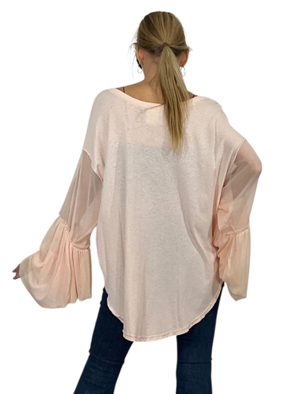 Free People Still Got It Tee Top S Pink Oversized Mesh Bell Sleeves - Picture 3 of 16